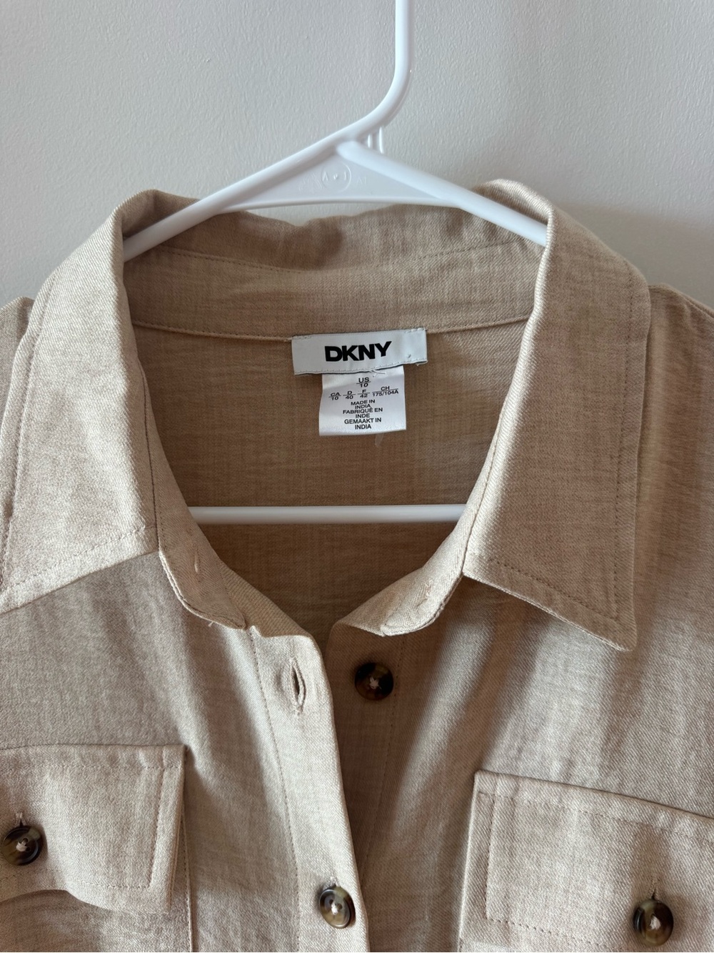 DKNY Beige Button-Front Midi Shirt Dress with Tie Waist - Picture 3 of 5